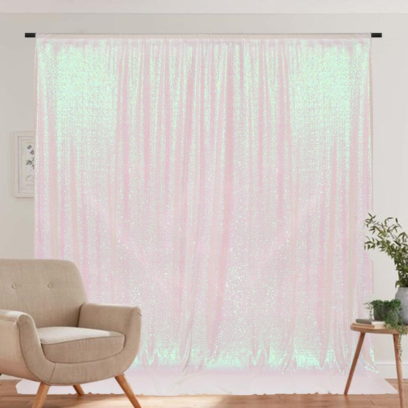 PartyDelight Iridescent White Sequin Backdrop 6x6ft - High Density 3mm Shimmer Sequin Background with 4-Inch Rod Pocket, Sparkly Photography Curtain for Birthday, TikTok & Live Decor - Image 3